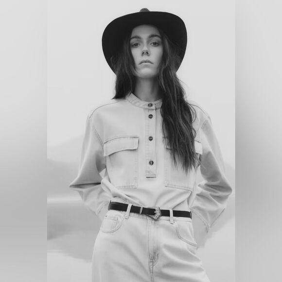 H&M LOOSE-FIT DENIM SHIRT PALE DENIM BLUE - Picture 4 of 4